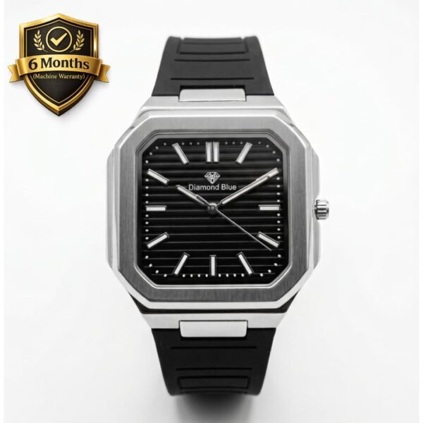 Diamond Blue Octagonal Dial Analog Quartz Movement Silicone Straps Watch