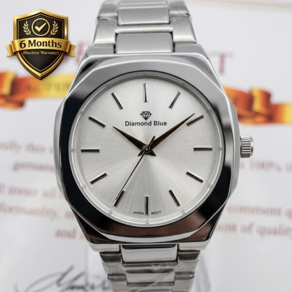 Diamond Blue Premium Quality Octagonal Dial Stainless Steel Chain Watch With Date Display