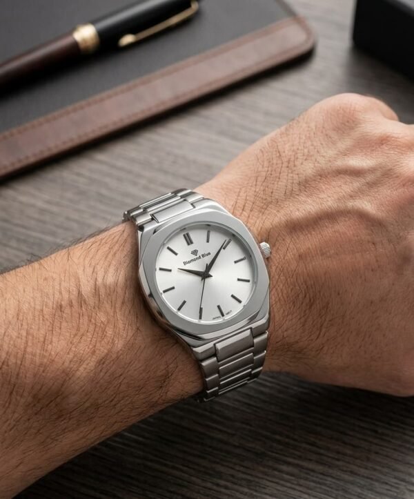 Diamond Blue Premium Quality Octagonal Dial Stainless Steel Chain Watch With Date Display