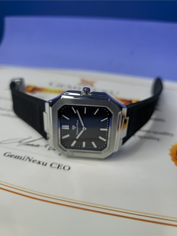 Diamond Blue Octagonal Dial Analog Quartz Movement Silicone Straps Watch