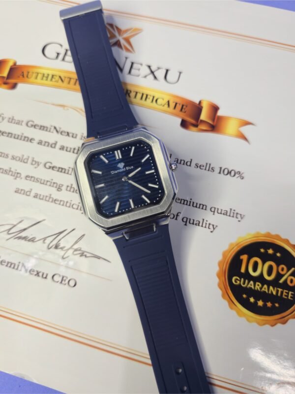 Diamond Blue Octagonal Dial Analog Quartz Movement Silicone Straps Watch