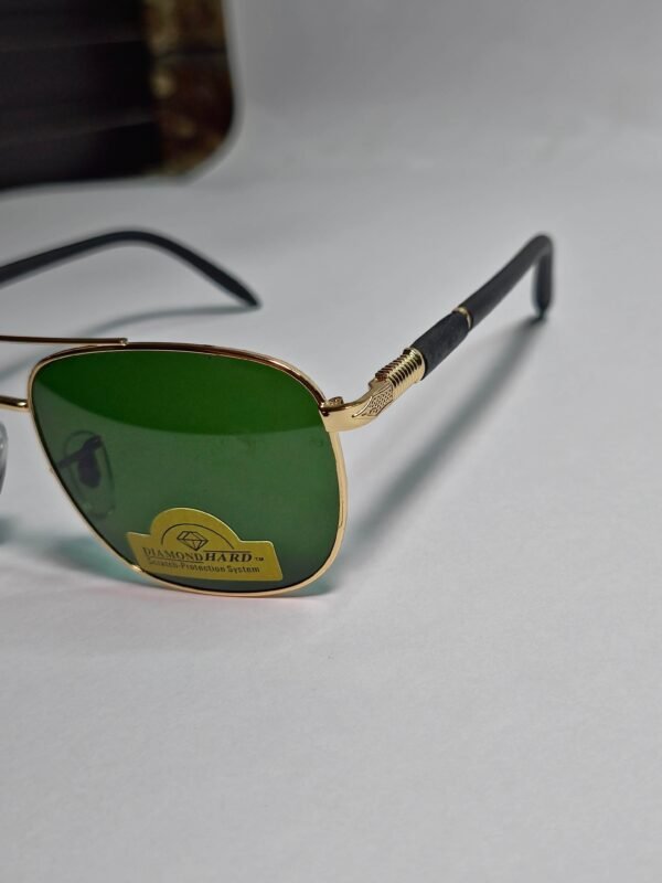 Ray-Ban RB3699 Sculpted Square Aviator – Polished Black on Gold Frame with Solid Green Lenses