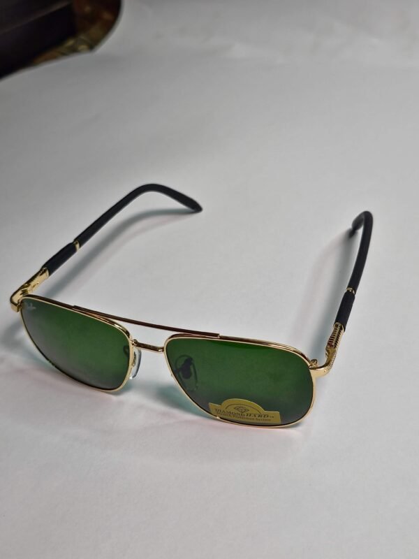 Ray-Ban RB3699 Sculpted Square Aviator – Polished Black on Gold Frame with Solid Green Lenses