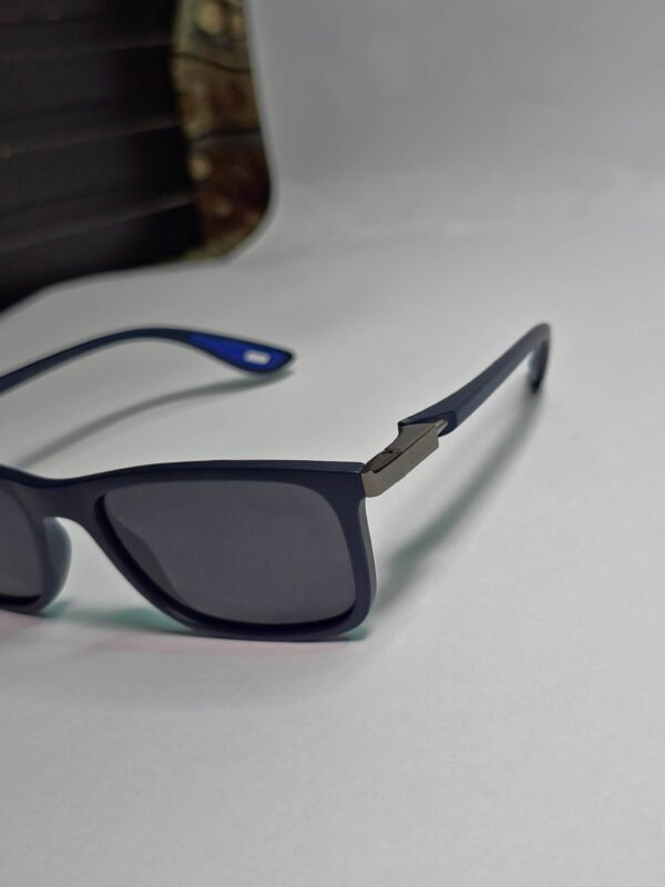 Gucci Modern Sport-Luxe Wayfarer Sunglasses – Matte Black Frame with Dual-Layered Blue Temples & Dark Grey Lenses
