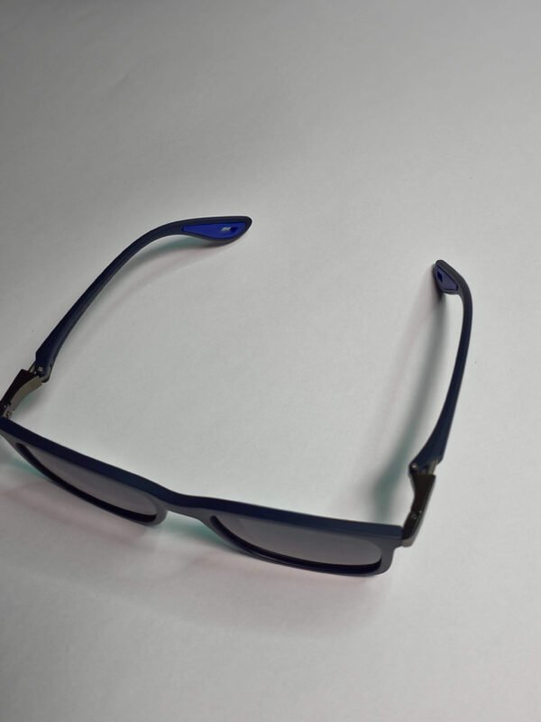 Gucci Modern Sport-Luxe Wayfarer Sunglasses – Matte Black Frame with Dual-Layered Blue Temples & Dark Grey Lenses