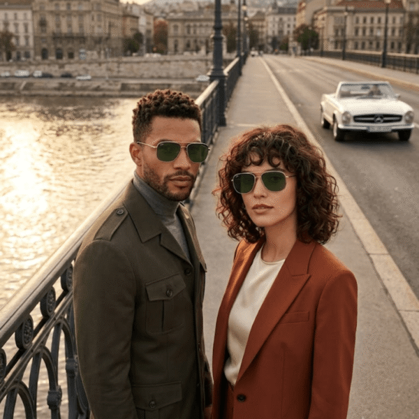 Ray-Ban RB3699 Sculpted Square Aviator – Polished Black on Gold Frame with Solid Green Lenses
