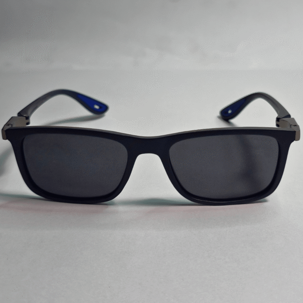 Gucci Modern Sport-Luxe Wayfarer Sunglasses – Matte Black Frame with Dual-Layered Blue Temples & Dark Grey Lenses